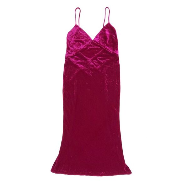 OLIVIA VON HALLE Issa Silk Velvet Slip Dress Fuchsia Berry Midi Quiet Luxury - Picture 1 of 10